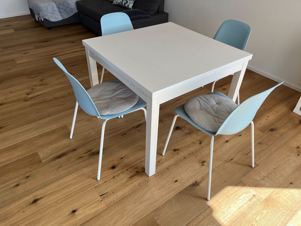 IKEA Esstisch BJURSTA 90x90 ausziehbar weiß Kaufen auf Ricardo