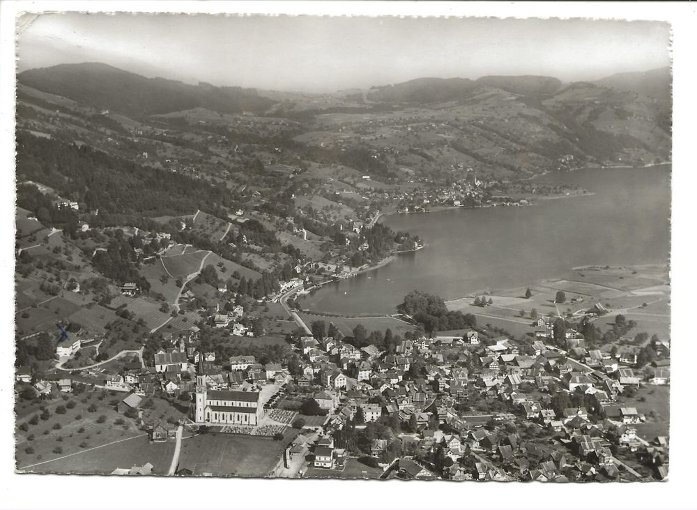 Unterägeri ZG Flugaufnahme Kurort am Aegerisee 1957 Kaufen auf