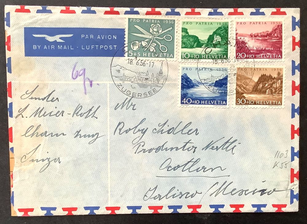 1956 Pro Patria Satz Flugpost Brief Zugersee Jalisco Mexico Kaufen