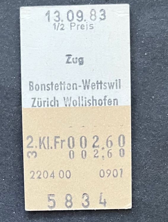 Zug Bonstetten Wettswil Zürich Wollishofen Billett 1983 Kaufen auf