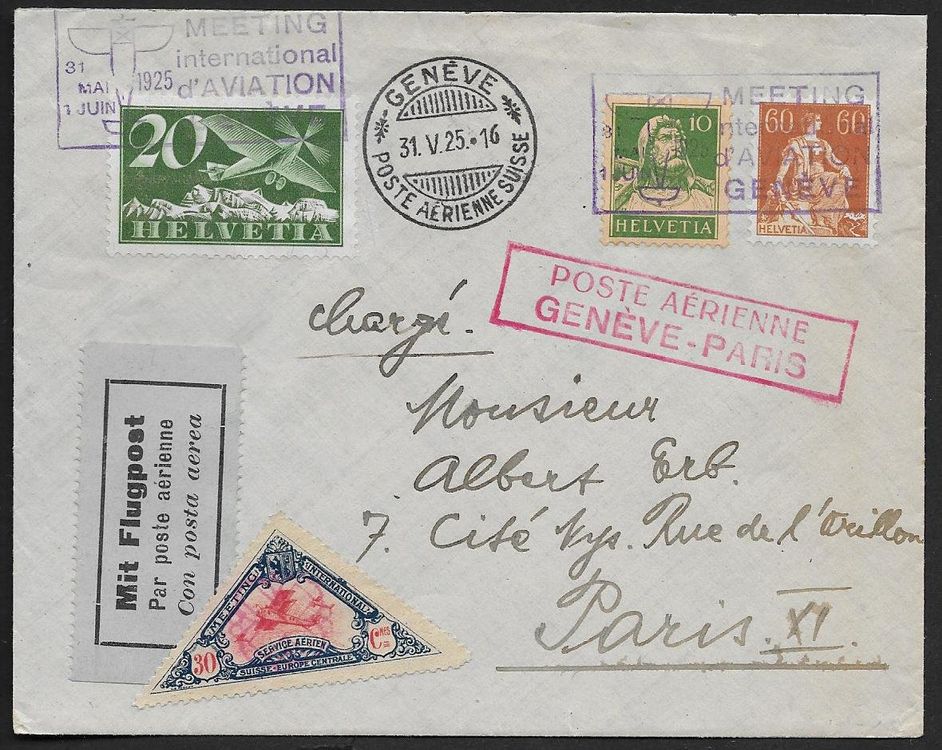 1925 Brief Flug Geneve PARIS MISCH Frankatur VIGNETTE Ab 1 Kaufen