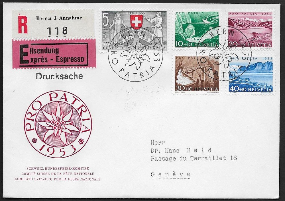 1953 R Exp FDC Illust BERN Serie B61 65 Selten TOP Ab 1 Kaufen