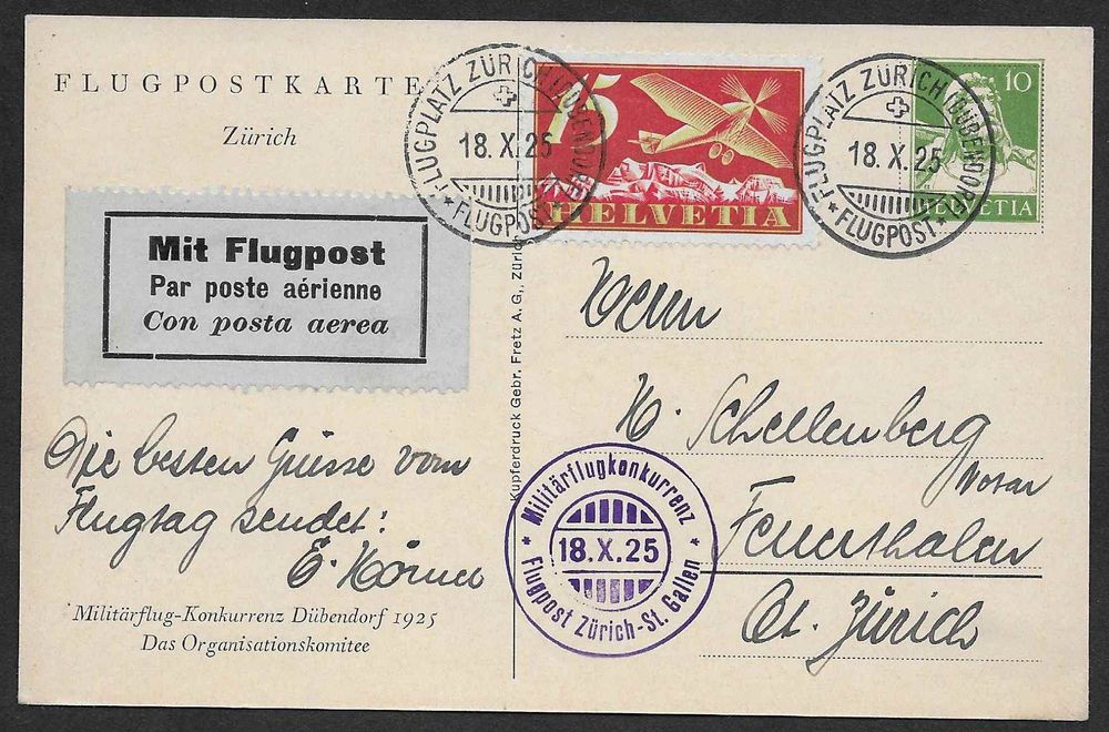 1925 10 Rp GS Flugpostkarte Zürich mit No F3 Kaufen auf Ricardo