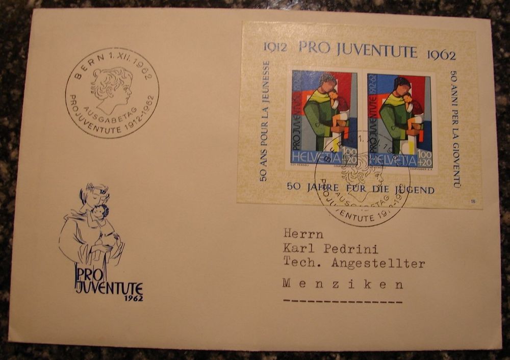 FDC Pro Juventute Block 50 Jahre für Jugend 1962 182 Kaufen