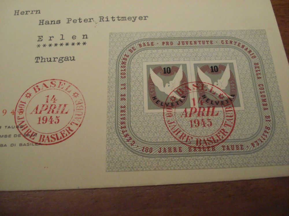 FDC Block Basler Taube 1945 Gelaufen Roter Sonderstempel Kaufen Auf