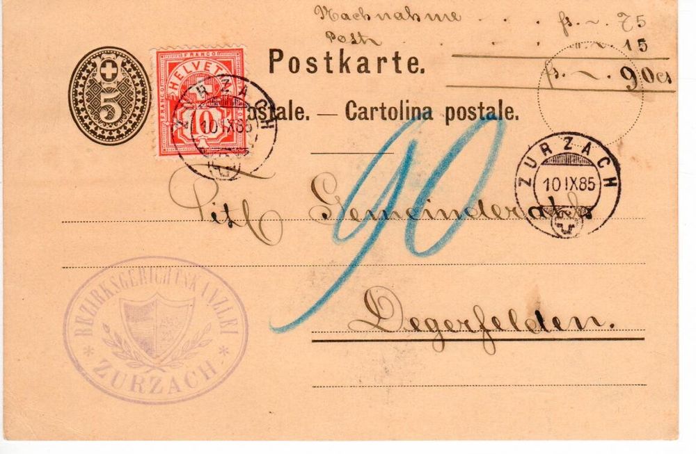 NN Postkarte Zurzach Tegerfelden 1885 Klingnau Kaufen Auf Ricardo