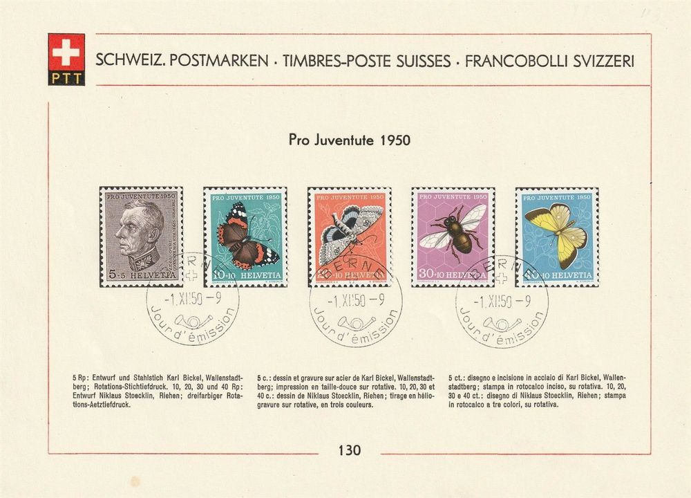 PJ Satz 1950 Auf PTT Sammelblatt No 130 Franz ET Stempel Kaufen