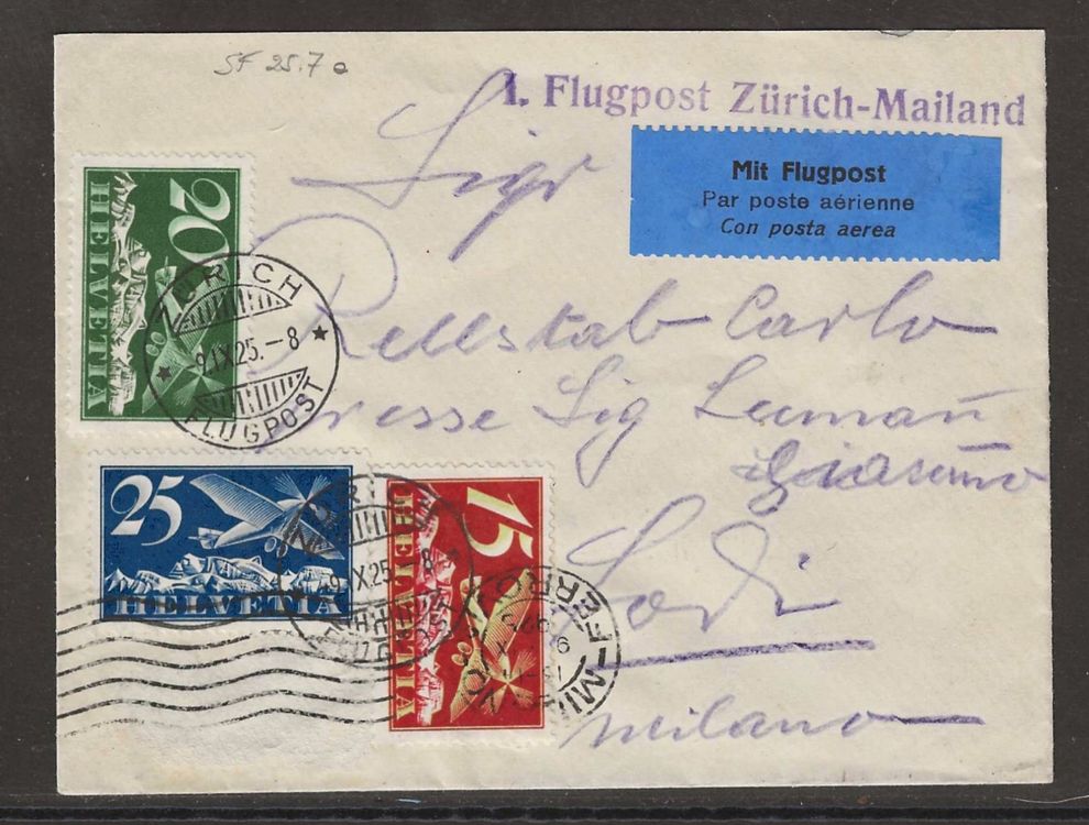 1925 1 Flugpost Zürich Milano Kaufen auf Ricardo