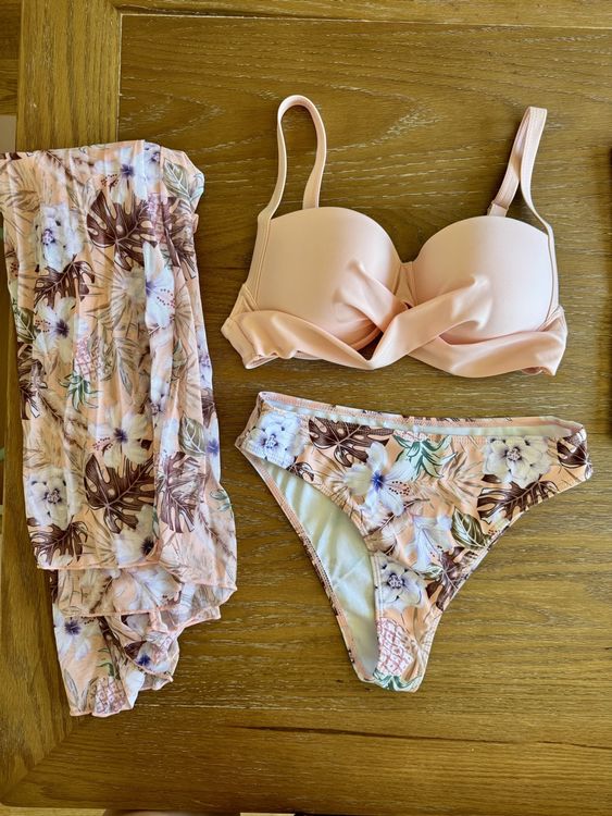 Chic Peach Bikini Set Sarong 3 Pieces Set NEW Neu Und
