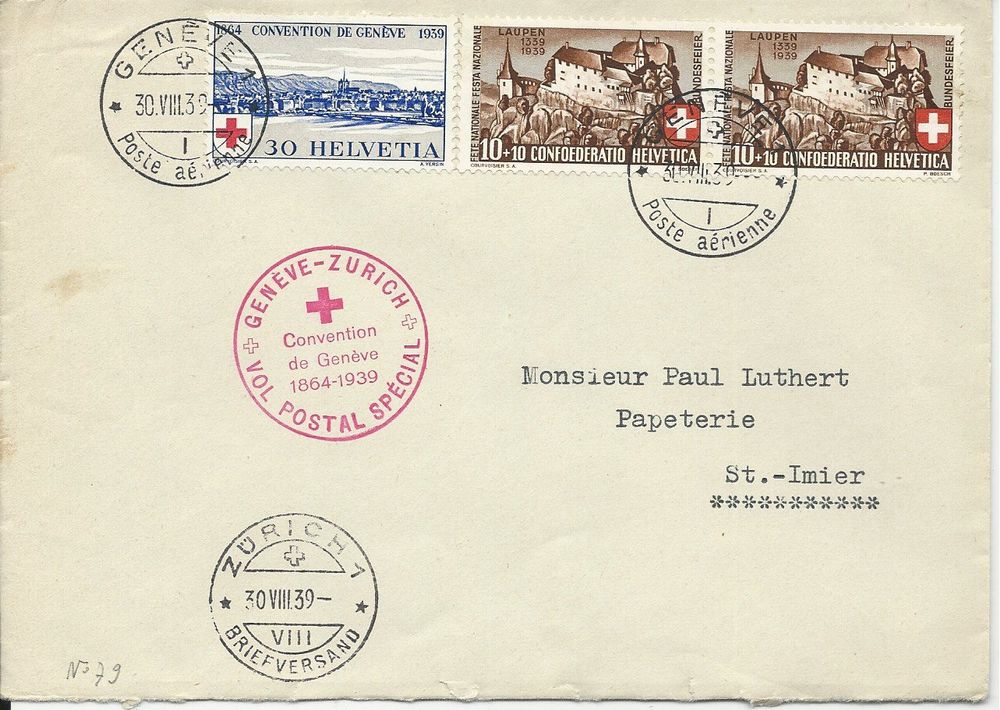 Vol postal special Genève Zürich 30 V 1939 Kaufen auf Ricardo