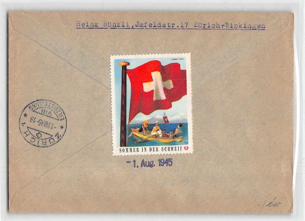 Vignette Tourismus Schweiz Bundesfeier 1945 ZÜRICH ab 1 Kaufen auf