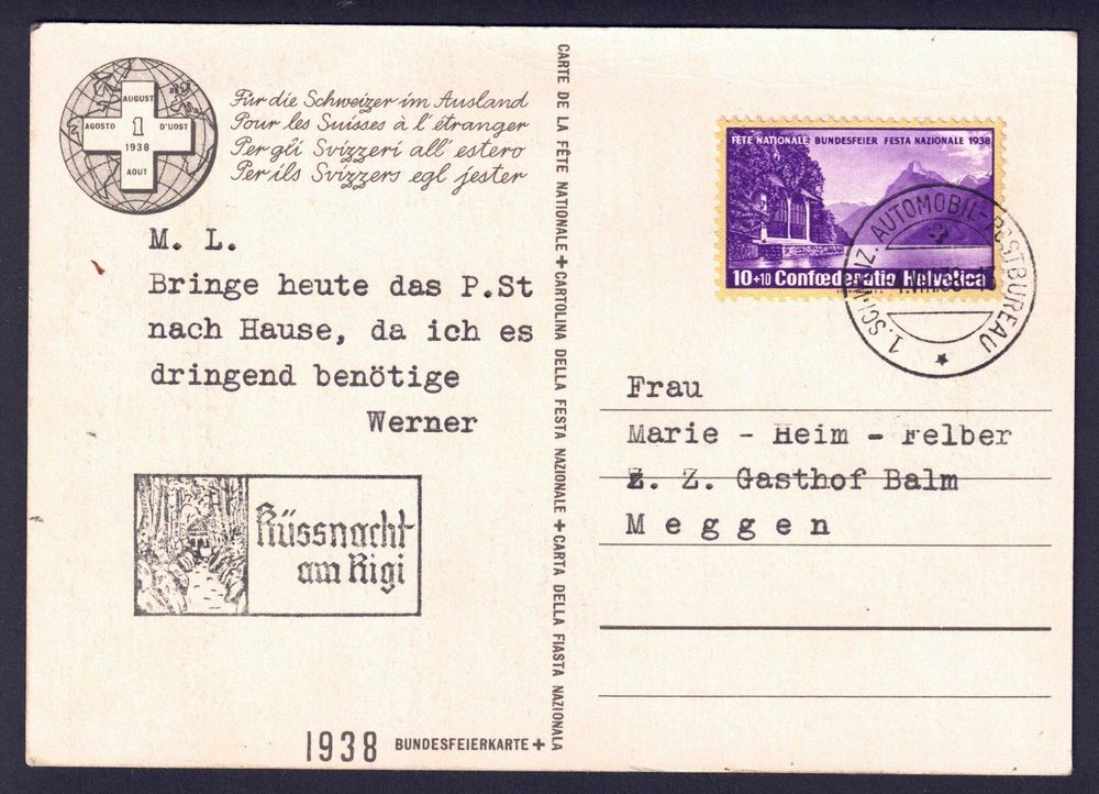 1938 Bundesfeierkarte Nr 67 1 VIII 38 Kaufen Auf Ricardo