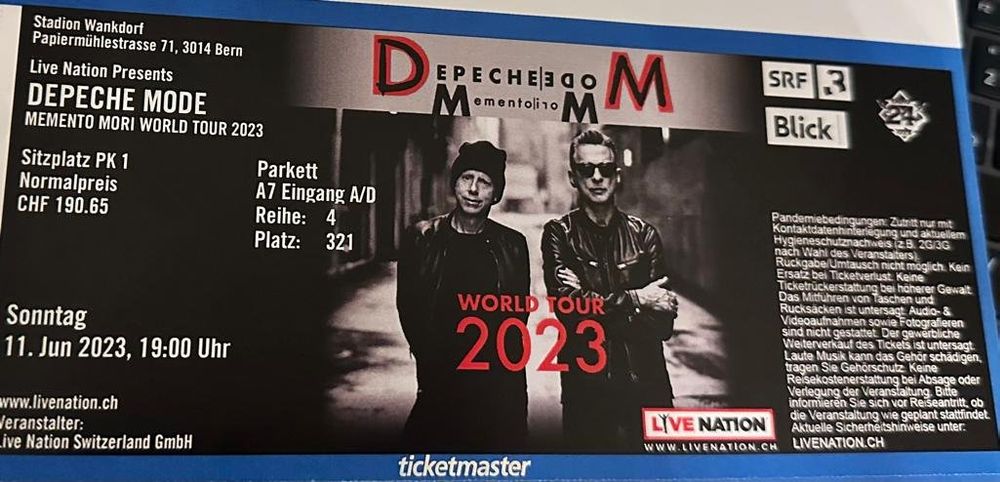 1 Depeche Mode Sitzplatz Parkett A7 11 06 Bern NP 190 CHF Kaufen