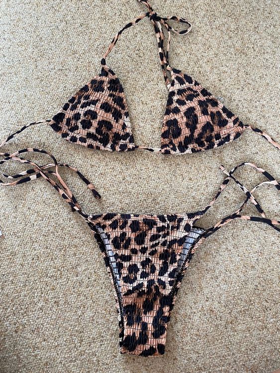 Leoparden Bikini Set Gr S Neckholder Raffung Bänder Kaufen auf