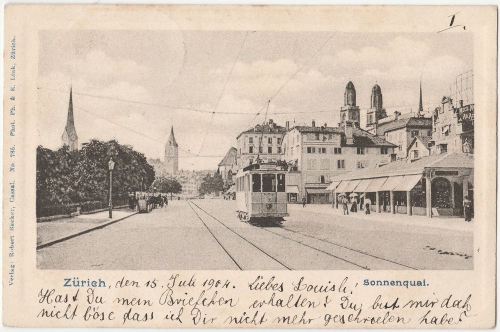 Zürich Sonnenquai mit Tram belebt 1904 Kaufen auf Ricardo