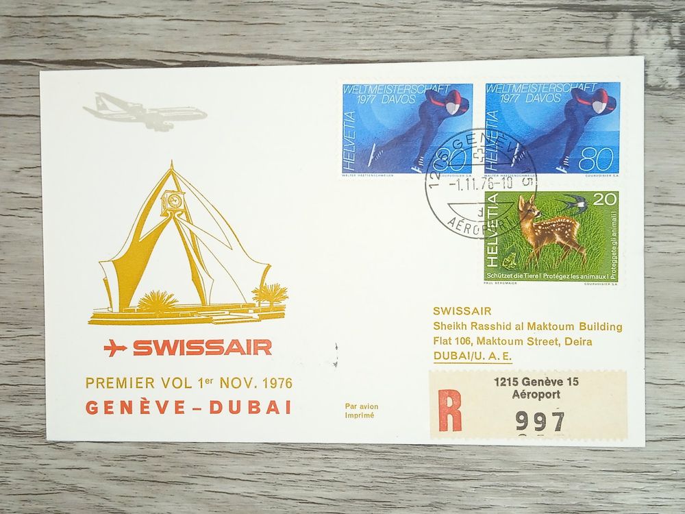 TR20 Enveloppe Timbre Suisse NU 1976 Theme Aviation Kaufen Auf