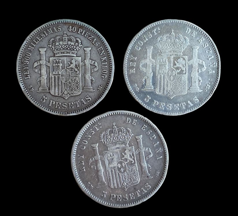 3x Set Silber Münze Spanien 5 Pesetas 1878 1871 1889 Kaufen auf Ricardo