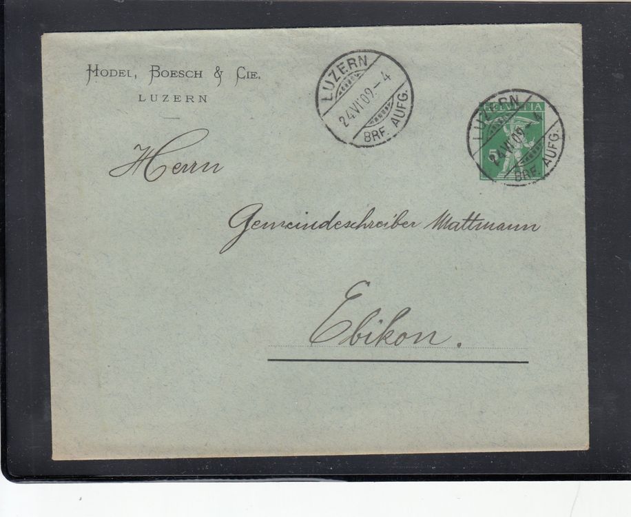 GANZSACHE HODEL BÖSCH LUZERN BRIEF VOLLSTEMPEL 1909 Kaufen auf Ricardo