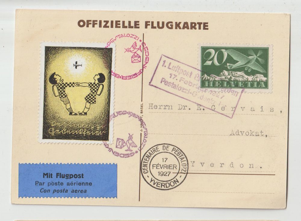 Luftpostkarte 1927 Pestalozzi Mit Vignette Kaufen Auf Ricardo