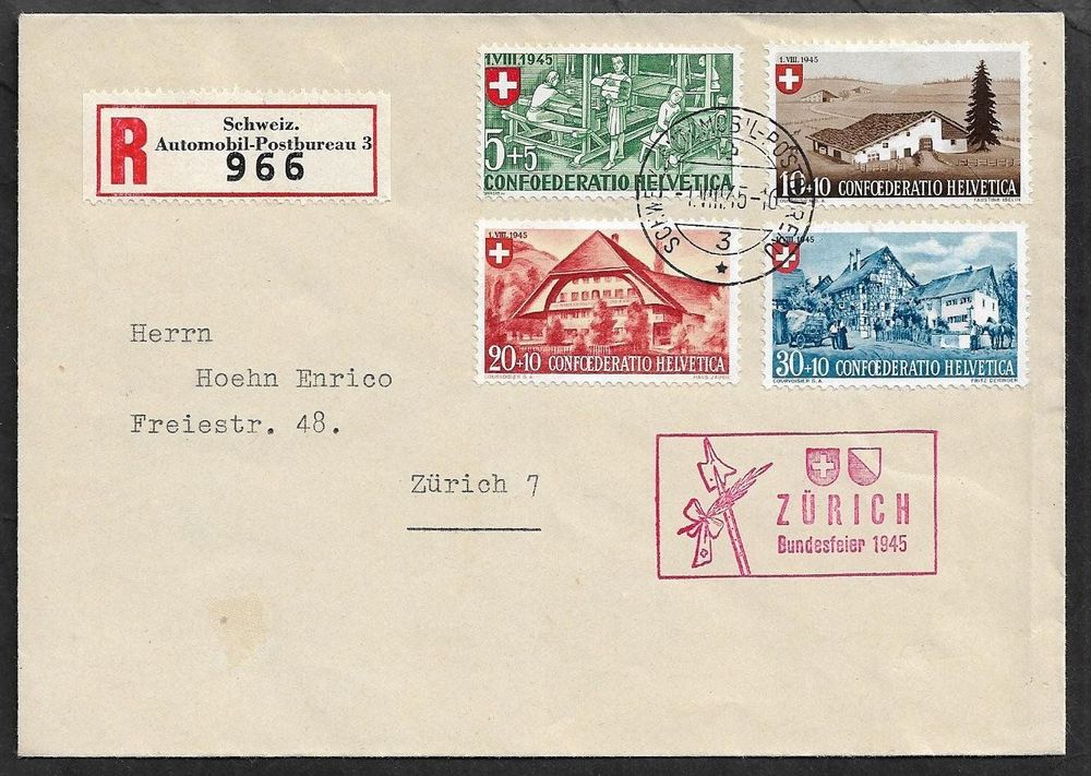 1945 R SATZ Brief Bundesfeier Zürich o 1 VIII Top ab 1 Kaufen