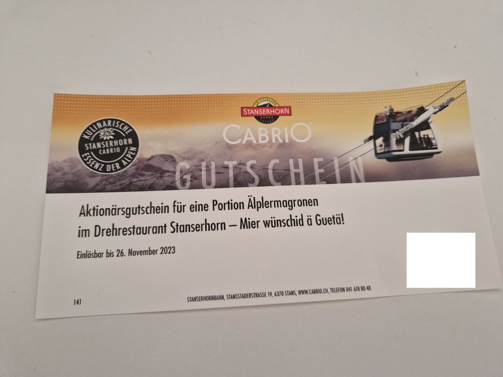 Stanserhorn ÄLPLERMAGRONEN Gutschein Kaufen auf Ricardo