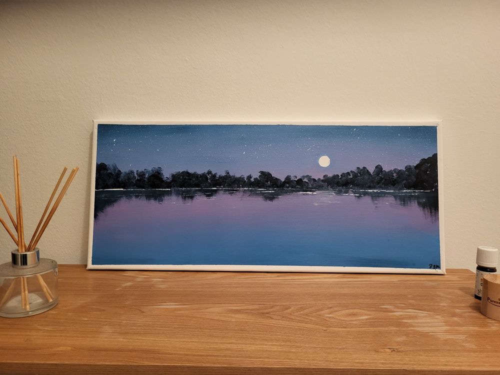 Selbst gemalenes Acrylbild Abenddämmerung am See Kaufen auf Ricardo