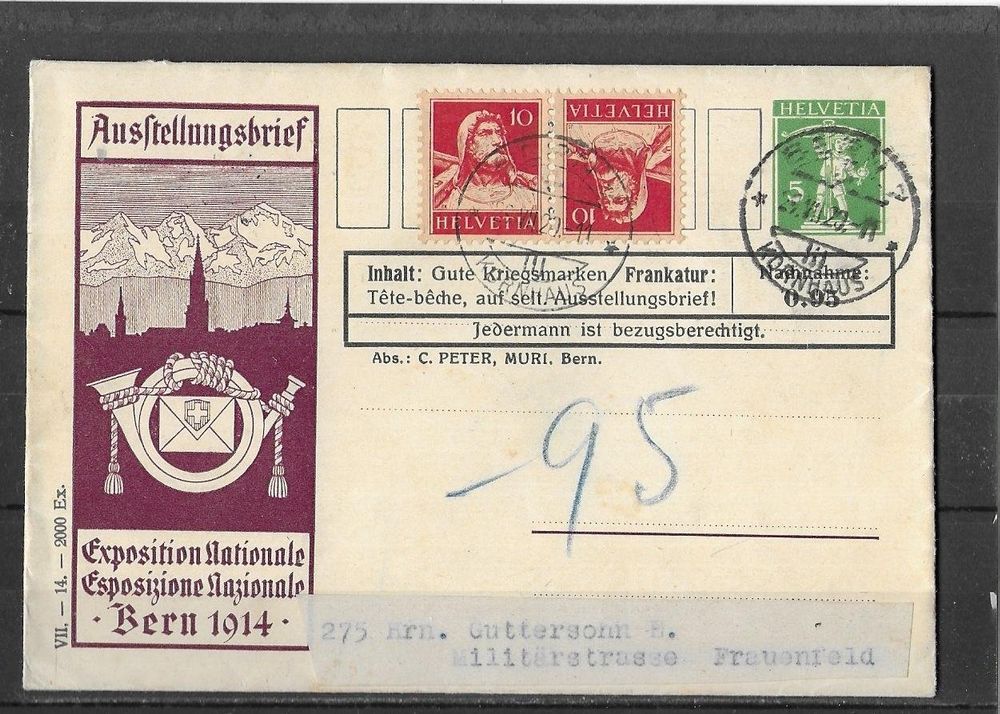 Ganzsache Ausstellung Bern 1914 Mit Tell Kehrdruck 10 Rp Kaufen Auf