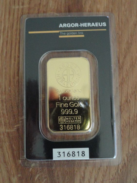 1 UNZE GOLDBARREN VON ARGOR HERAEUS NUMMERIERT Kaufen Auf Ricardo