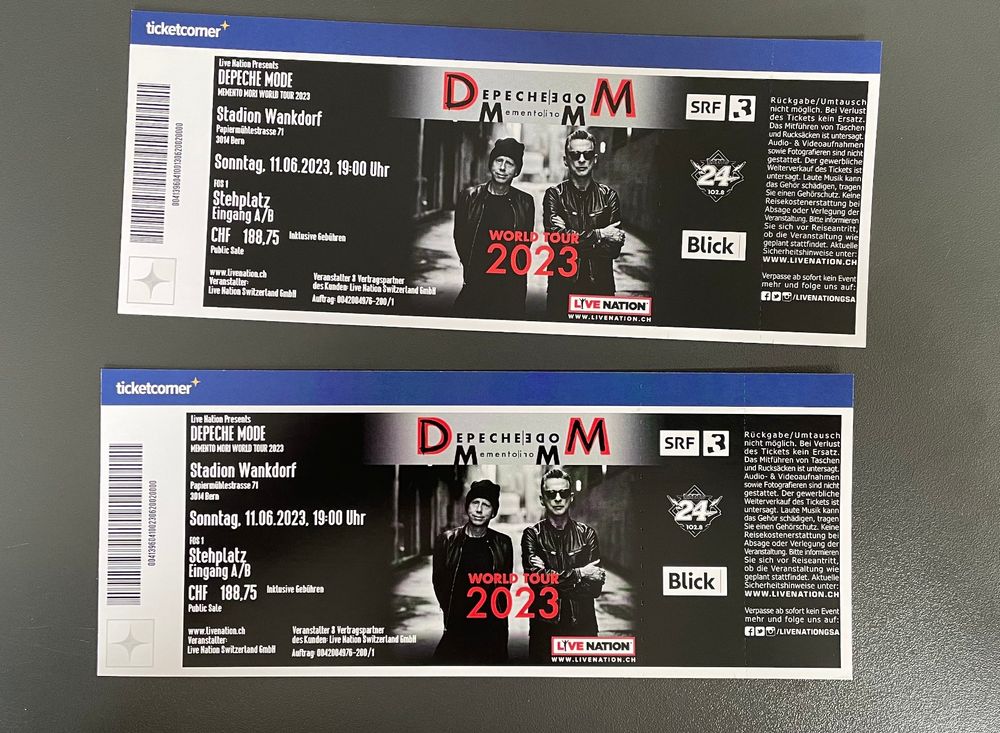 2x Tickets für Depeche Mode Stehplätze FOS 1 Kaufen auf Ricardo