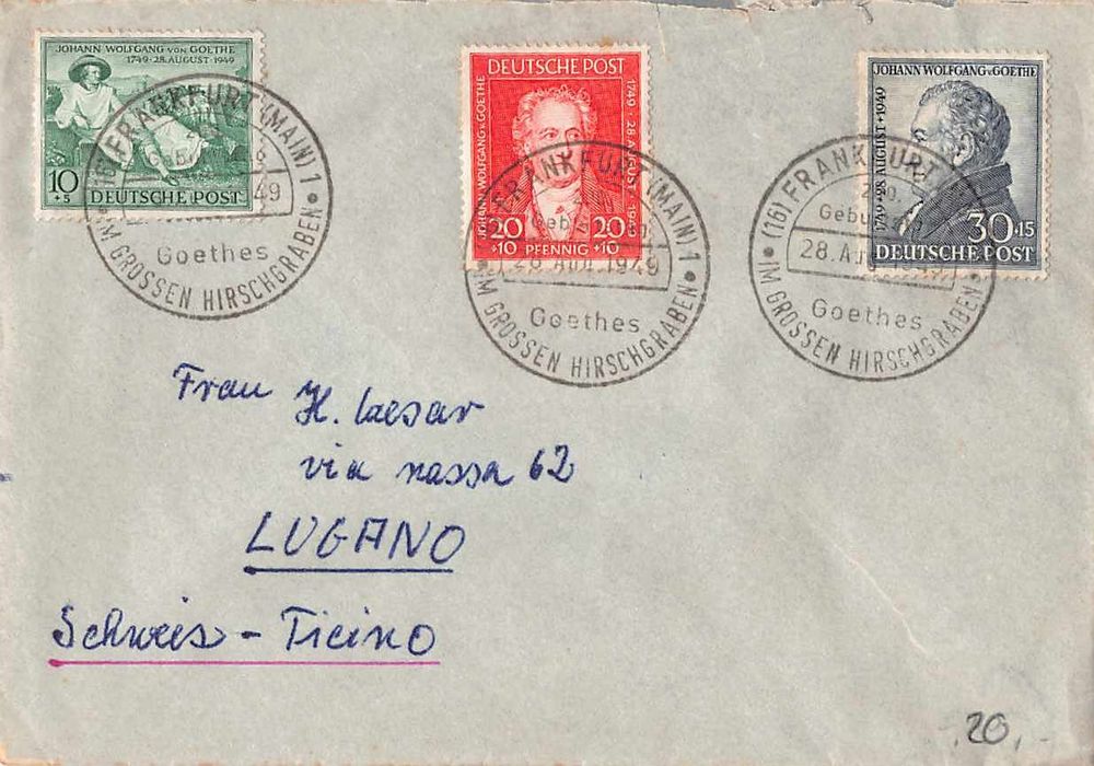 GOETHES Serie 1949 Mit SONDERSTEMPEL Nach LUGANO Kaufen Auf Ricardo