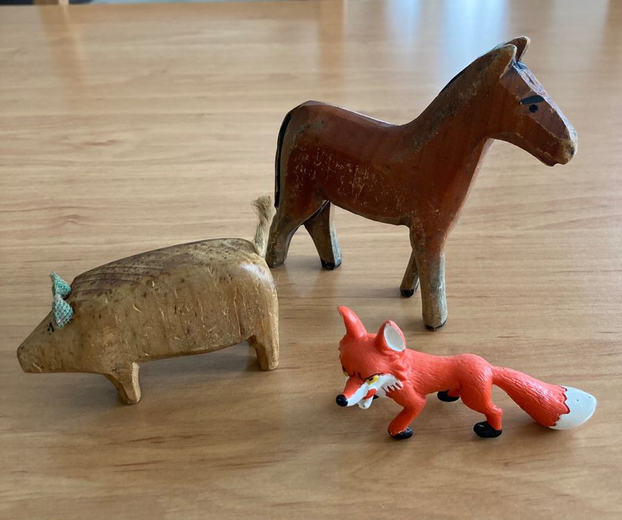 Antike Holztiere Pferd Schwein Und Schleich Fuchs Kaufen Auf Ricardo