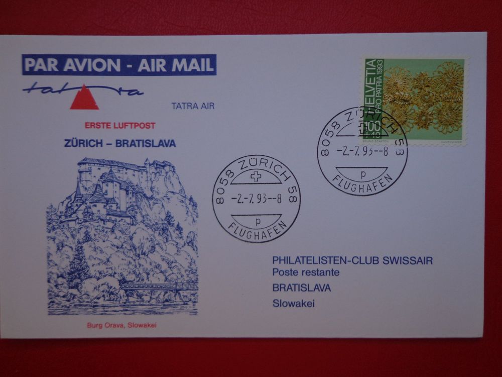 Lettre Brief Flugpost Erste Luftpost Z Rich Bratislava Kaufen