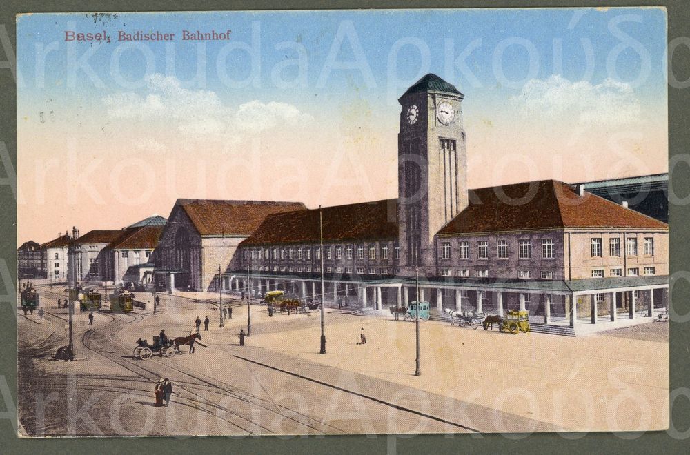 Ak Col Litho Basel Bs Bad Bahnhof Kutschen Und Tram Kaufen