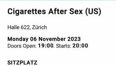 2x Cigarettes after Sex Halle 662 Zürich Sitzplätze 6 11 Kaufen