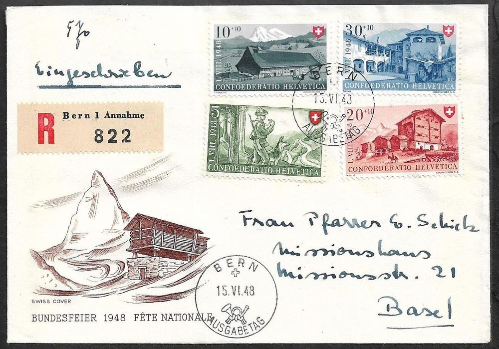 1948 R FDC Illust BERN AUSGABETAG BF Serie B38 41 Ab 1 Kaufen