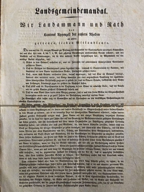 Landsgemeinde Mandat Appenzell Der Usseren Rhoden Kaufen Auf