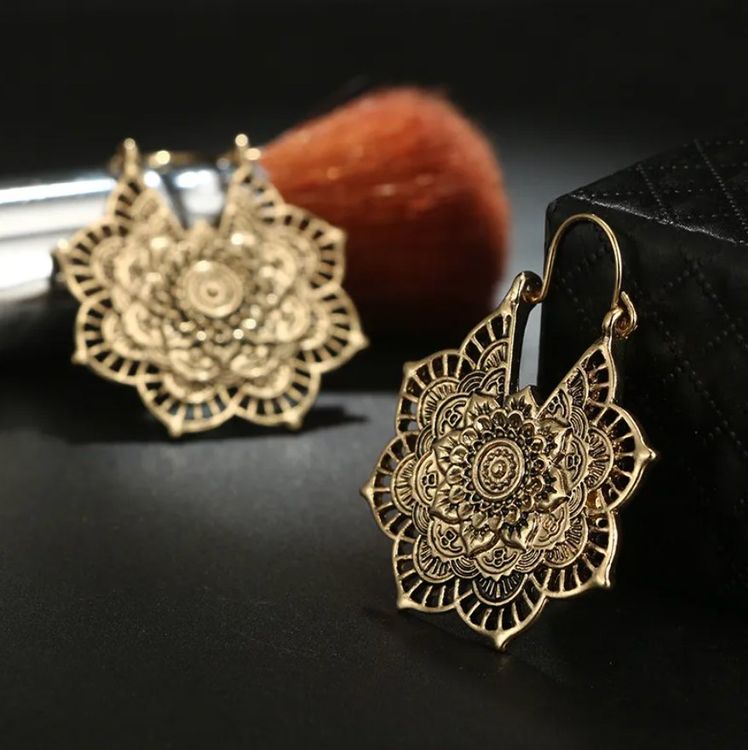 Orientalische Ohrringe Ohrhänger Boho Mandala Lotus goldfarb Kaufen