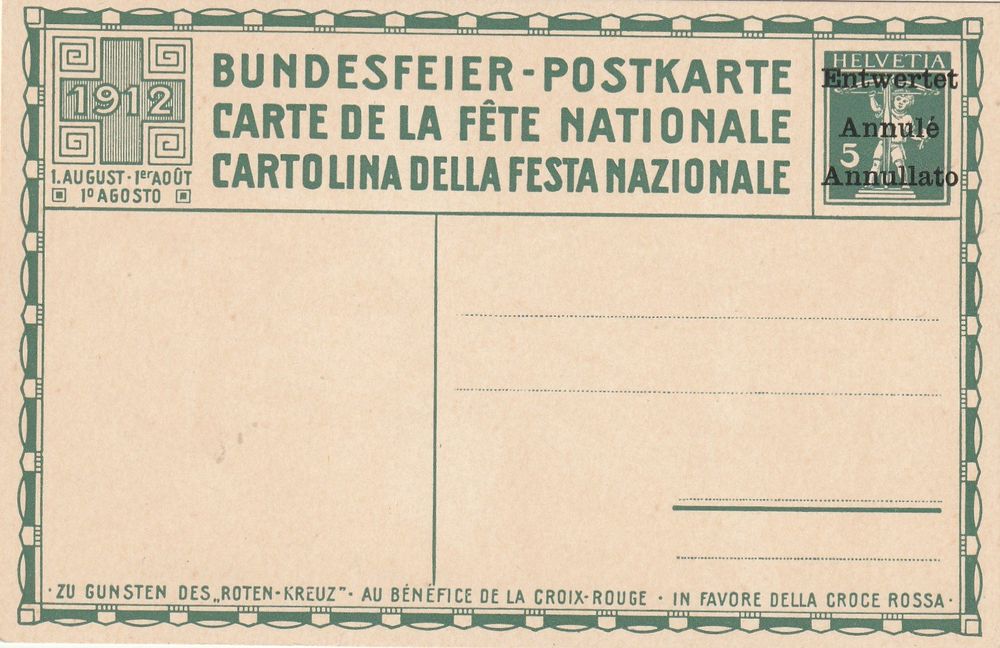 Bundesfeierkarte 1912 Nr 3 Entwertet Kaufen Auf Ricardo