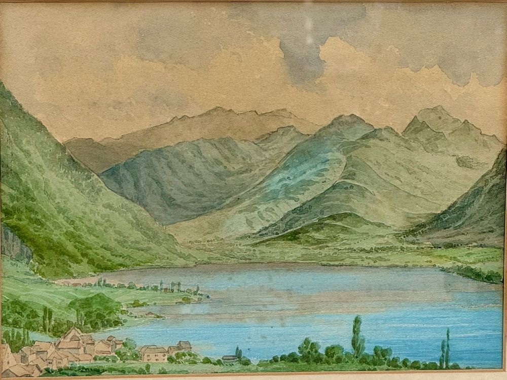 Alte Landschaft Aquarell Mit See Und Berg Ansicht Kaufen Auf Ricardo