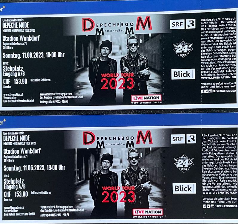 2x Depeche Mode Tickets Bern Front Of Stage 2 FOS2 Kaufen Auf Ricardo