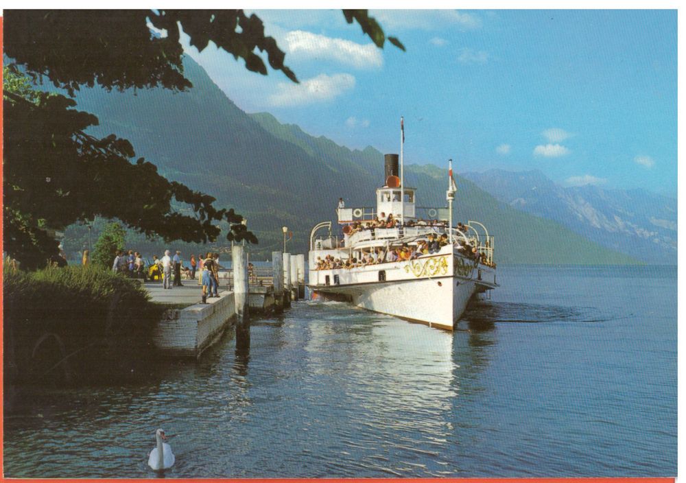 1989 BRIENZERSEE BÖNIGEN SCHIFF AM STEG BELEBTE AK Kaufen auf Ricardo