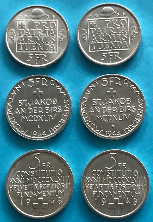 6 schöne Schweizer Silber 5 Franken Gedenkmünzen 1936 1948 Kaufen