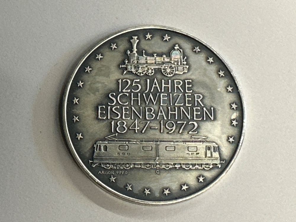 Medaille Silber 999 20g 125J Schweizer Eisenbahnen 1847 1972 Kaufen