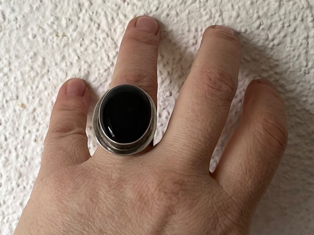 Grosse Antike Art Deco Silber 925 Ring Mit Onyx Kaufen Auf Ricardo