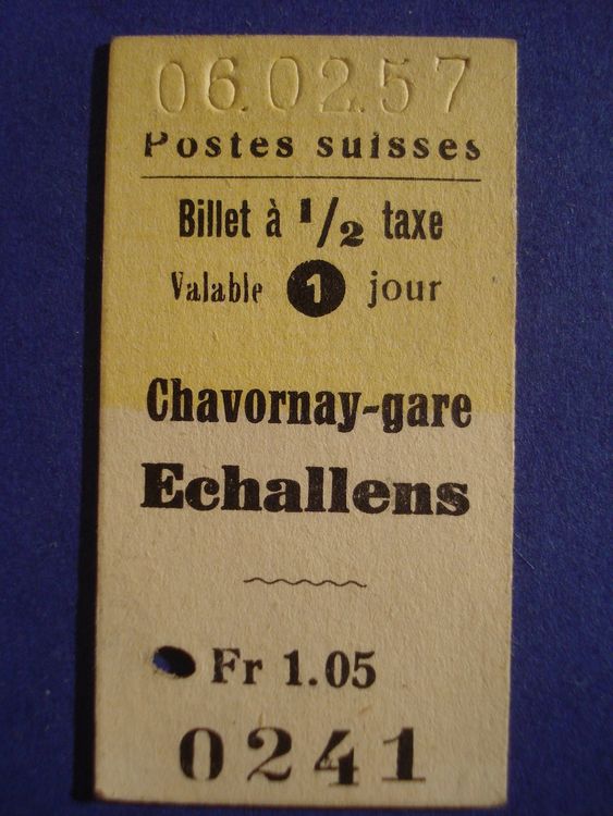 PTT POSTAUTOBILLETT 6 2 1957 CHAVORNAY Gare ECHALLENS Kaufen