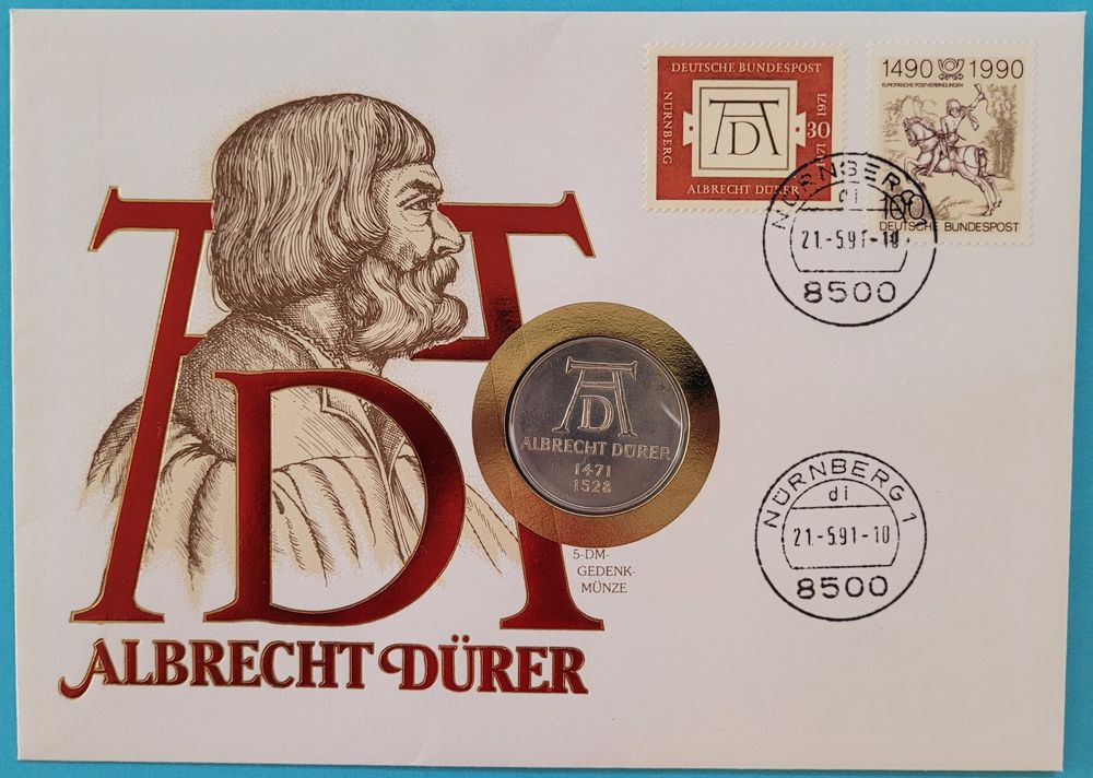 5 D Mark 1971 D ALBRECHT DÜRER Silber im Münzbrief 1991 Kaufen