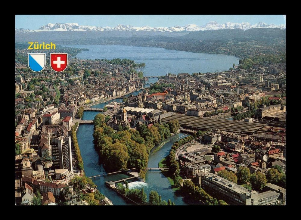 1980 Fliegeraufnahme Zürich mit Hotel Zürich Limmat Sihl See Kaufen