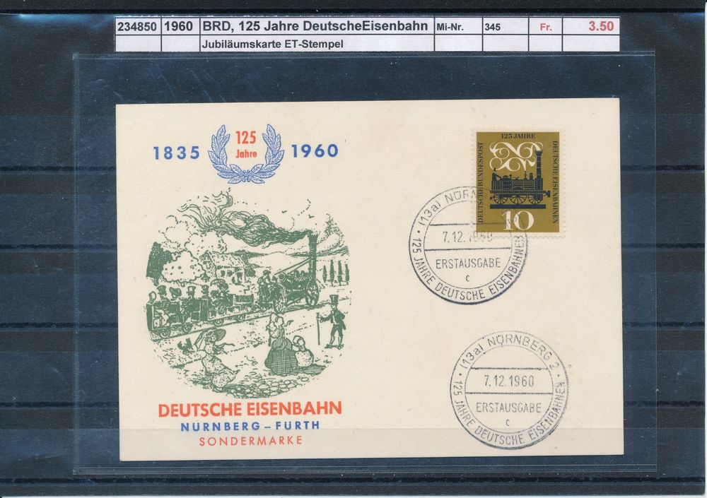 1960 BRD 125 Jahre Deutsche Eisenbahn Sonderstempel Kaufen Auf Ricardo