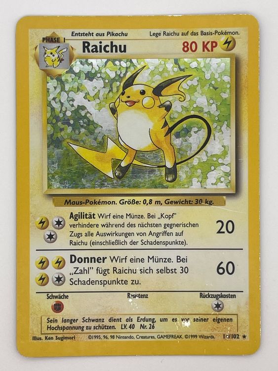 Raichu 14 102 Holo Rare Pokémon Base set Kaufen auf Ricardo