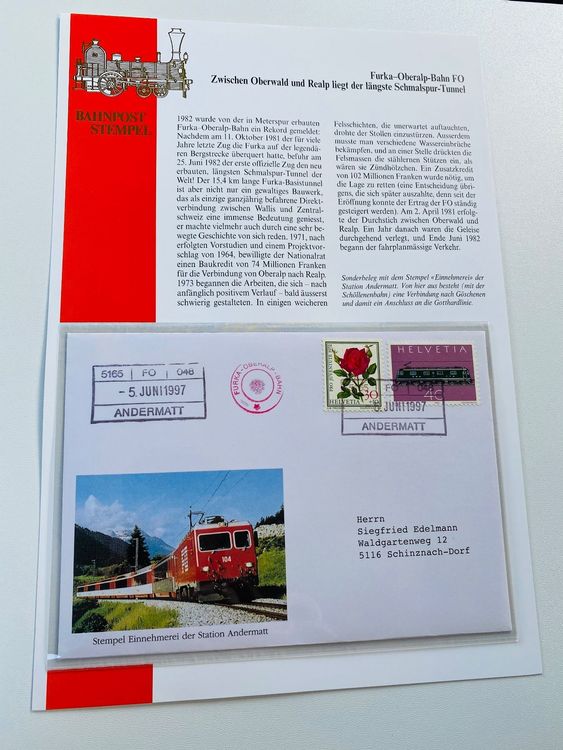 Furka Oberalp Bahn FO ANDERMATT Spezial Stempel 1997 Kaufen Auf